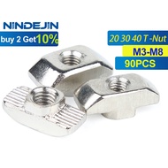 NINDEJIN 90pcs M3 M4 M5 M6 M8 T Nut Hammer Head Sliding Carbon Steel T Slot Nut Fasteners 2020 3030 