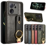 For xiaomi 13T Pro/xiaomi 13 Ultra Shockproof Wristband Ring Bracket Back Cover Protective Leather Phone Case