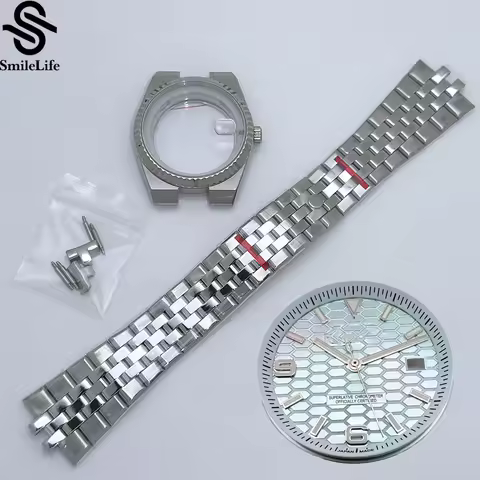 SmileLife 39.5mm Land-Dweller Watch Case With Strap With 33.8mm Dial Green Lume Sapphire Glass Fit N