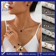 4pcs Clover Jewelry Set Four Leaf Clover Necklace Earrings Bracelet Ring For Women