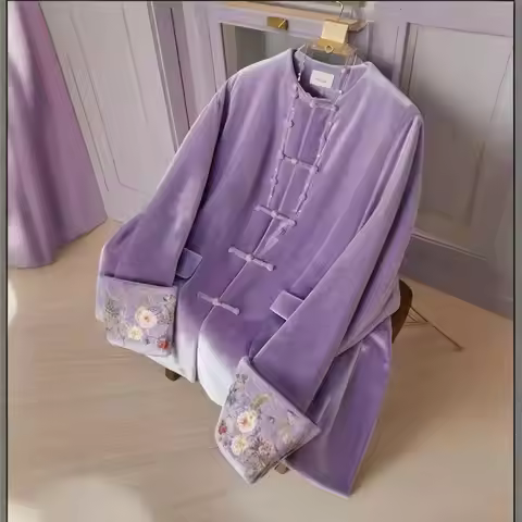 Limiguyue New Chinese Style Dopamine Purple Velvet Jacket Women High-end Embroidery Coat Retro Buckl