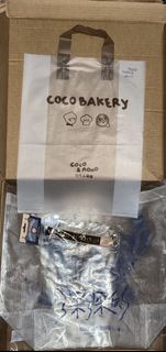 COCO BAKERY 短掛繩+12周年編織袋+透明購物袋+束口袋