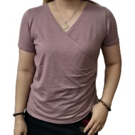 WOMEN V NECK SHORT SLEEVE TOP WITH GATHERS