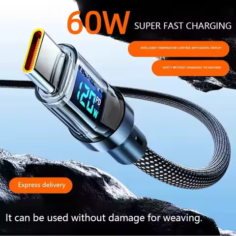 120W Type C to Type C Cable Phone Super Fast Charging Cable With LED Display USB To Type-C Data Cord