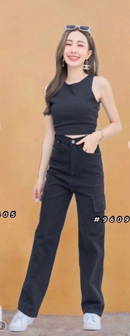 ขากระบอกคาร์โค เอวสูงแฟชั่นงานป้ายYam Jeans