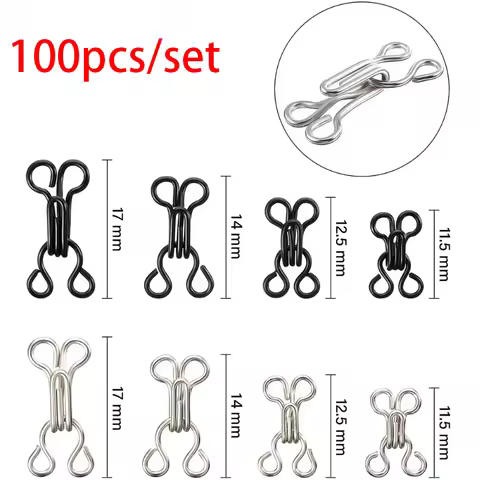 100 Sets Sewing Hook and Eye Latch 11.5-17mm Large Hooks and Eyes Closure for Bra Clothing Trousers 