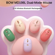 BOW Cat's Paw Dual Mode 2.4g Bluetooth Mouse Pink Silent Rechargeable Office Gaming Tablet Laptop Un