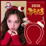 Girls' 2026 Year of the Horse Red Hairband - Cartoon Lucky Horse Plush Animal Shaped New Year Hair A