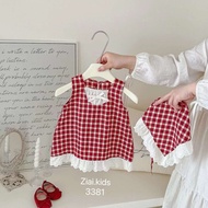 Cute plaid dress for baby girls + hat Red dress set with cute turban for baby