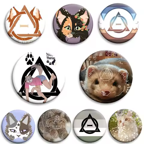 Creative Therian Symbol Cartoon Pin Animal Rainbow Therian Delta Cute Fox Cat Badge Tinplate Brooche