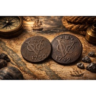 YY#207 Set of Two VOC Coins 1742 & 1790 Dutch East India Company Original
