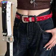 Y2K Multiple Holes Metal Buckle Star Stud Belt Vintage Adjustable PU Leather Waistband Fashion Woman