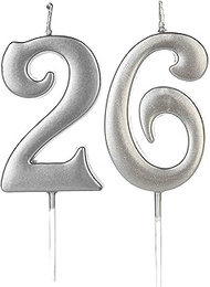 62nd & 26th Number Birthday Candles for Cake Topper, Number 62 26 Glitter Premium Candle Party Anniv