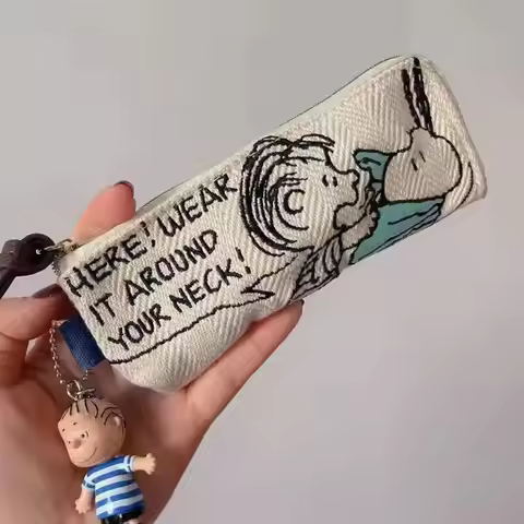 Japanese Niche Snoopy Embroidery Pen Bag Large Capacity Minimalist Stationery Storage Pouch Portable