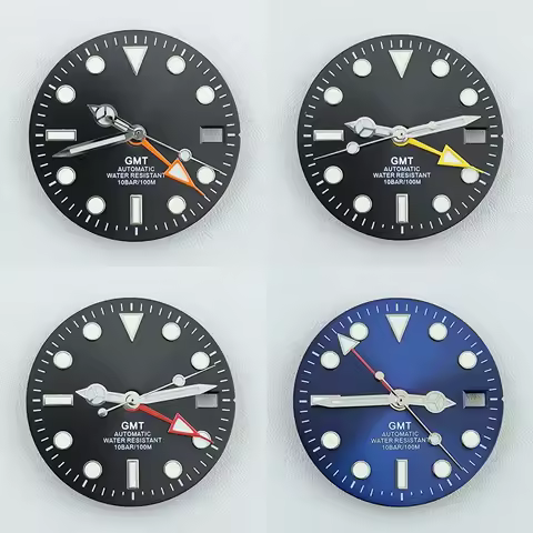 NH34 Dial Pointers Four Hands Green Luminous Watch Dial Face for GMT NH35 NH34 Movement Mod Dials Re