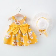 Summer New Sweet Bow Baby Girl Dress, bunga putih bayi tanpa lengan pakaian, kanak-kanak berumur 9 b