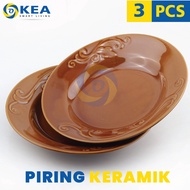 BISA COD - SET 3 PCS - PIRING KERAMIK LUCKY COKLAT 8 INCH - Piring Cantik - Piring Kaca Souvenir - P