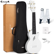 Enya Soprano Ukulele 21 Inch Carbon Fiber Travel Ukelele Nova U Mini Simple Yukalalee With Beginner Kit Ukalalee includes Case Strap Capo Strings（White）