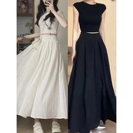 plus size French Style Hepburn Style suit Black T-shirt Women's Summer High Waist Half-length Dress