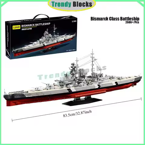 2686 pcs KMS Bismarck Battleship Building Blocks WWII 83.5CM Long Model with stand Toys Gifts for Bo