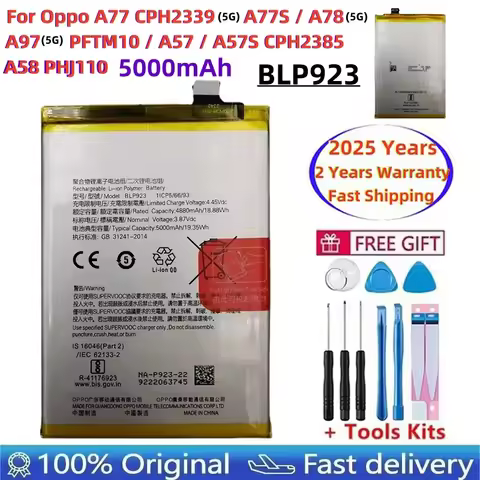 5000mAh BLP923 Original Battery For Oppo A97 5G PFTM10 / A78 5G / A77 CPH2339 5G / A77S / A57 / A57s