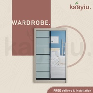 Free Install 4x6.5ft Almari Baju Murah Besar Cantik Wardrobe Sliding Door Mirror Anti-Jump Cabinet C