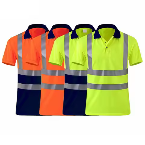 Reflective Polo Shirt Quick Drying Construction Site Worker Clothes Custom LOGO Short Sleeves Fluore