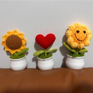 [SG Seller] Sunflower Smiley Heart Crochet Flower Pot Mother's Day Graduation Day Appreciation Gift Home/Car decoration