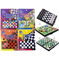 MINI POCKET TRAVEL MAGNETIC BOARD GAME SET CHESS / DRAUGHTS / SNAKE / AEROPLANE