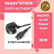 🔌[P01] Power Cord C5 cable, Malaysia & UK BS-1363/A 5A-250V standard (6 Feet/1.8 Meter)