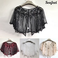 [SEA] Women Cape Crochet Lace All-match Mesh Summer Beaded Sequin Shrug Flapper Dress Shawl for Party