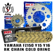 ORIGINAL RKM GOLD SPROCKET SET WITH CHAIN O-RING HEAVY DUTY 415 FZ150 Y15ZR Y16ZR Y15 Y16 RANTAI RK 