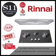 Rinnai RH-S95A-SSVR Slimline Hood Super Sleek Design + Rinnai RB-7303S-GBSM 3 Burner Built-in Hob Tempered Glass Top Plate*BUNDLE DEAL - FREE DELIVERY