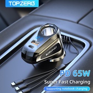 TOPZERO 6 in 1 PD 65W Car Charger 12v 24v Fast Charger QC4.0 Quick Multi-functional Splitter Car Charger For Mobile Phone Laptop Tablet USB Type C Fast Charge
