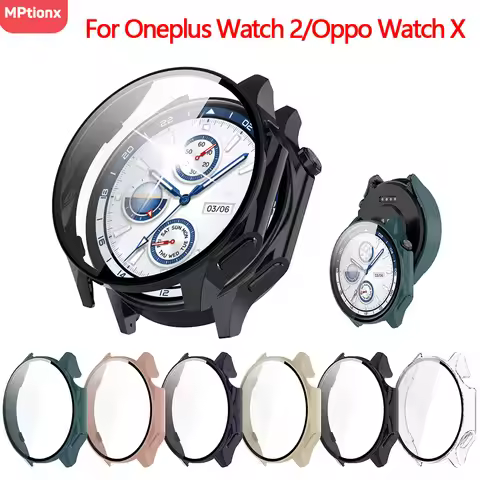 PC Case+Glass for Oneplus Watch 2 Smart Watch Tempered Glass All-around Bumper Protective Cover for 