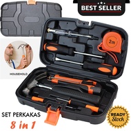 Alat Set Perkakas Palu Obeng Cutter Meteran Tespen 8 in 1 dengan Box Multifungsi Lengkap Komplit Kum