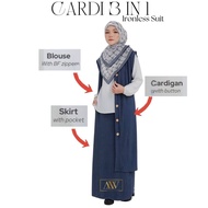 Cardi Suit Ironless 3 in 1 Jelita Wardrobe (Bouse+Skirt+Cardigan),Ready stock item,Cardigan muslimah,Blouse Cardigan