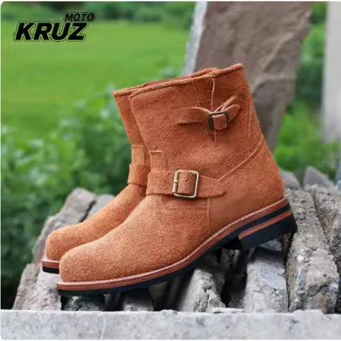 New Hand-lined Anti-fur Leather Engineer Boots American Vintage Mid-barrel Motorcycle Desert Boots L