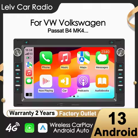Lelv 2Din 7" Wireless carplay Android 13 Car Stereo GPS Navi for VW Polo 9N Golf Jetta MK4 Passat Sm