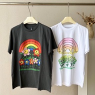 GANNI Rainbow Flower Print Round Neck Casual T-Shirt