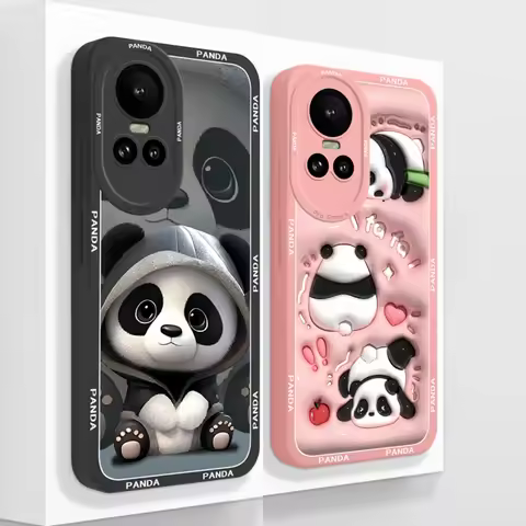 For Oppo Reno 10 Pro 5G Case Cute Panda Fundas Camera Protection Liquid Silicone Back Cover For Oppo
