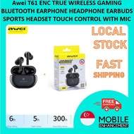 Awei T61 ENC Wireless Bluetooth 5.3 Earphones With Mic TWS Earbuds IPX6 Waterproof Headphones Sports Headset Gamer