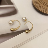 14K K-Gold Pearl Drop Curve Earrings