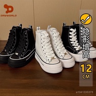 Taiwan Shipping Thick-Soled Shoes Women's Super Invisible Inner Heightening 13cm Canvas 2025 Spring 