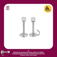 ECREW 4'' Premium Stainless Steel White Rubber Door Bumper Door Stopper Wall Mount ( WITH HOOK | WIT