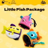 Riding bike while carrying a cute plush little fish bag across the body