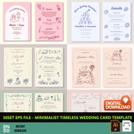 30Set EPS Files - Minimalist Timeless Wedding Card Template | Kad Kahwin Template | Adobe Illustrato
