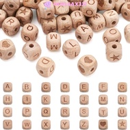 OIWLSAX321 Letter Wood Beads, Cube Alphabet Wooden Beads, Bracelet Letter Star Wooden Wood Spacer Be