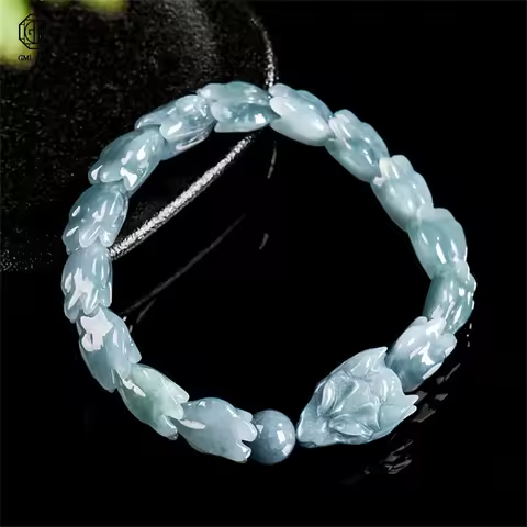Genuine Natural Blue Water Jade Dragon Bone Bead Bracelet Ice Jade Mens Jewelry A Grade Jade Stone B