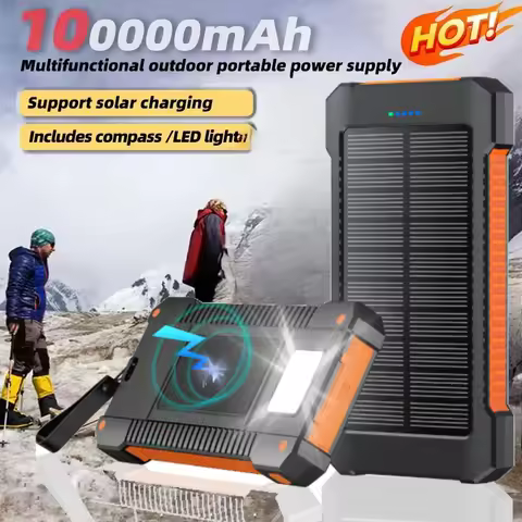 100000mAh Solar Power Bank External Battery Portable Charger Waterproof Powerbank W/ SOS Flashlight
